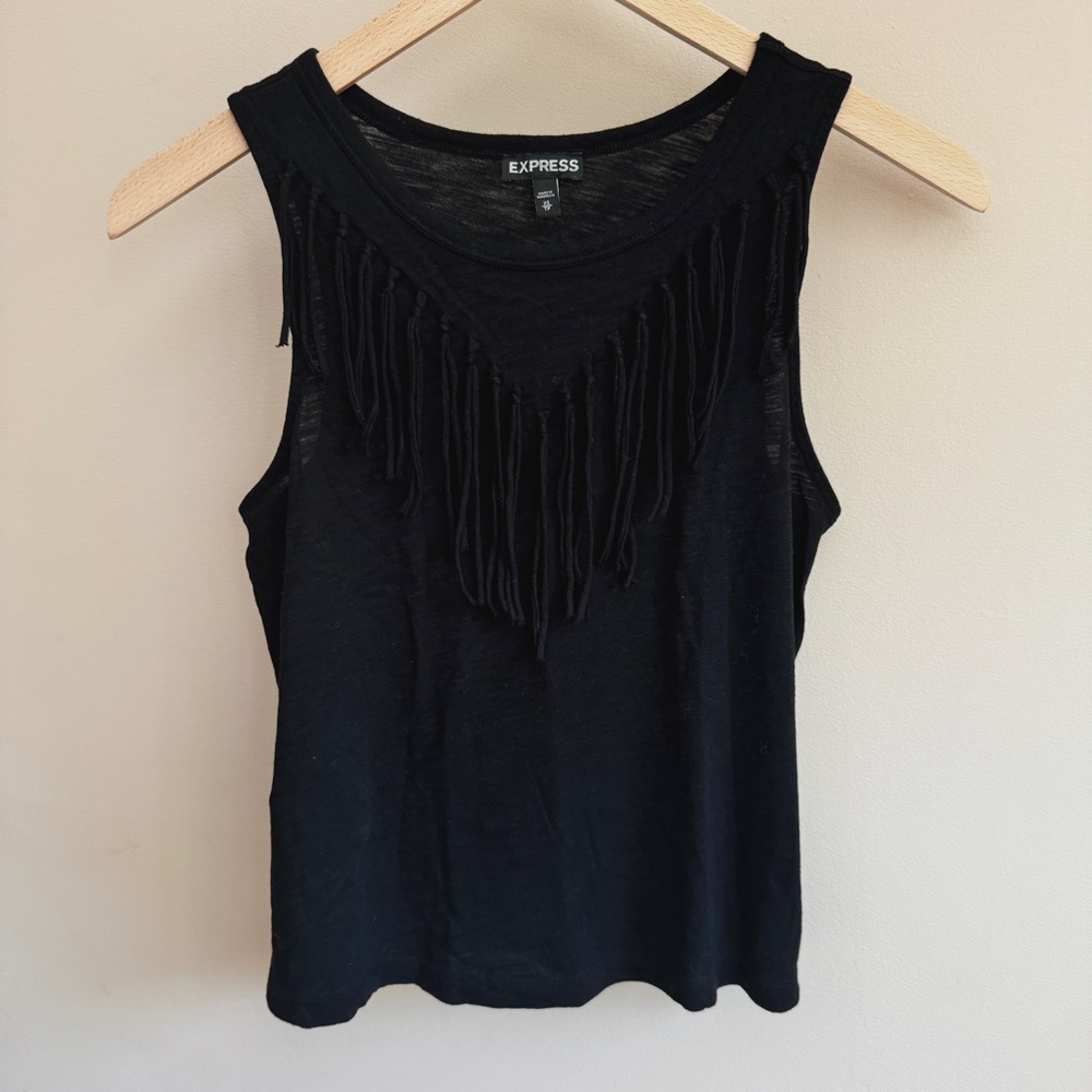 Express Black Fringe Tank